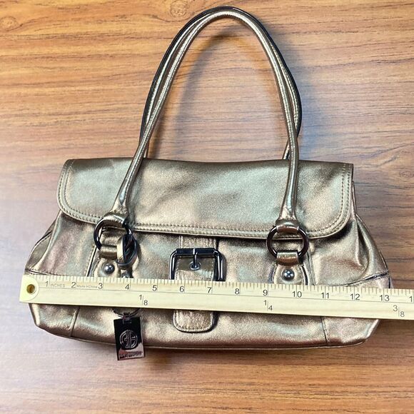 Gianni Bernini Shoulder Bag Bronze Metallic Leather Purse Snap Closure Classic - Picture 8 of 12